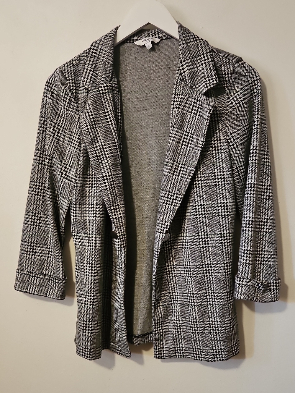 Wearever Plaid Open-Front Blazer Jacket - Black & White